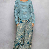 Long Sleeve Round Neck Lace Texture Knit Slim Fit Top