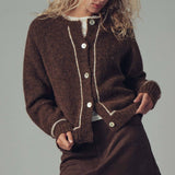Contrast Trim Boho Knit Button Cardigan