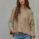 Quarter Sleeve Loose Cable Knit Sweater
