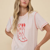 Western Boots Embroidered Contrast Stitch Tee - RTK1112