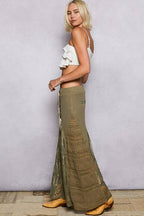 Lace Contrast Wide Leg Pants