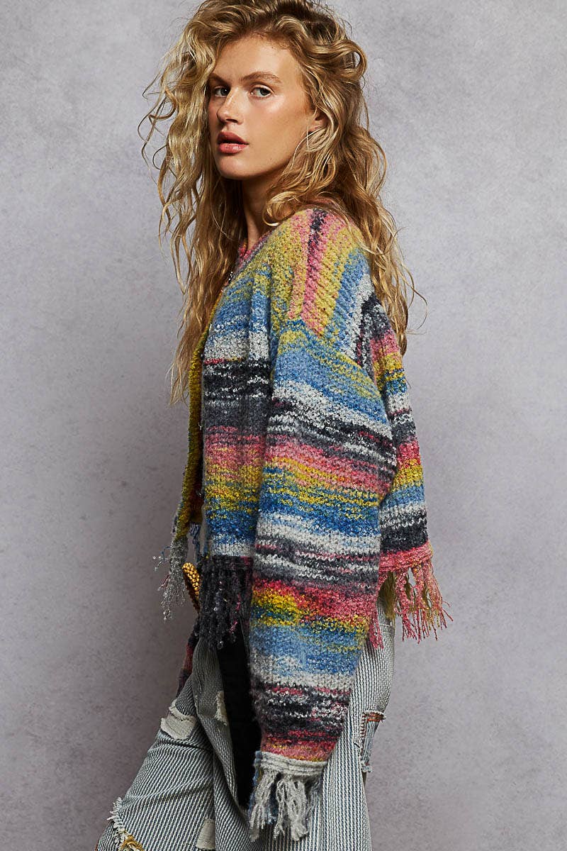 Textured Striped Sweater Cardigan