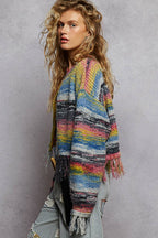 Textured Striped Sweater Cardigan