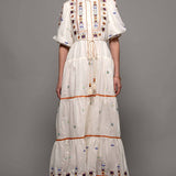 Embroidered Balloon Sleeve Midi Dress