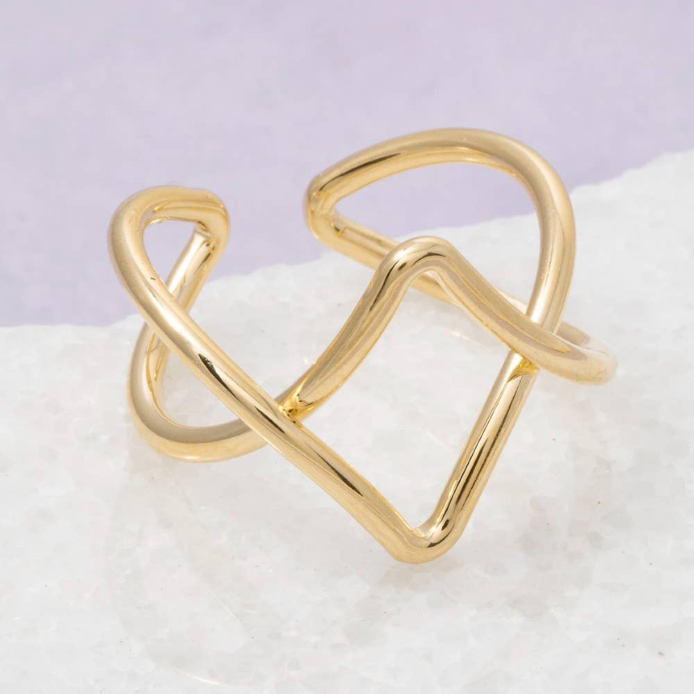 Gold Open Chevron Criss Cross Adjustable Ring