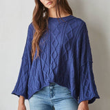 Quarter Sleeve Loose Cable Knit Sweater