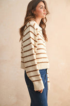 Button Front Striped Cardigan