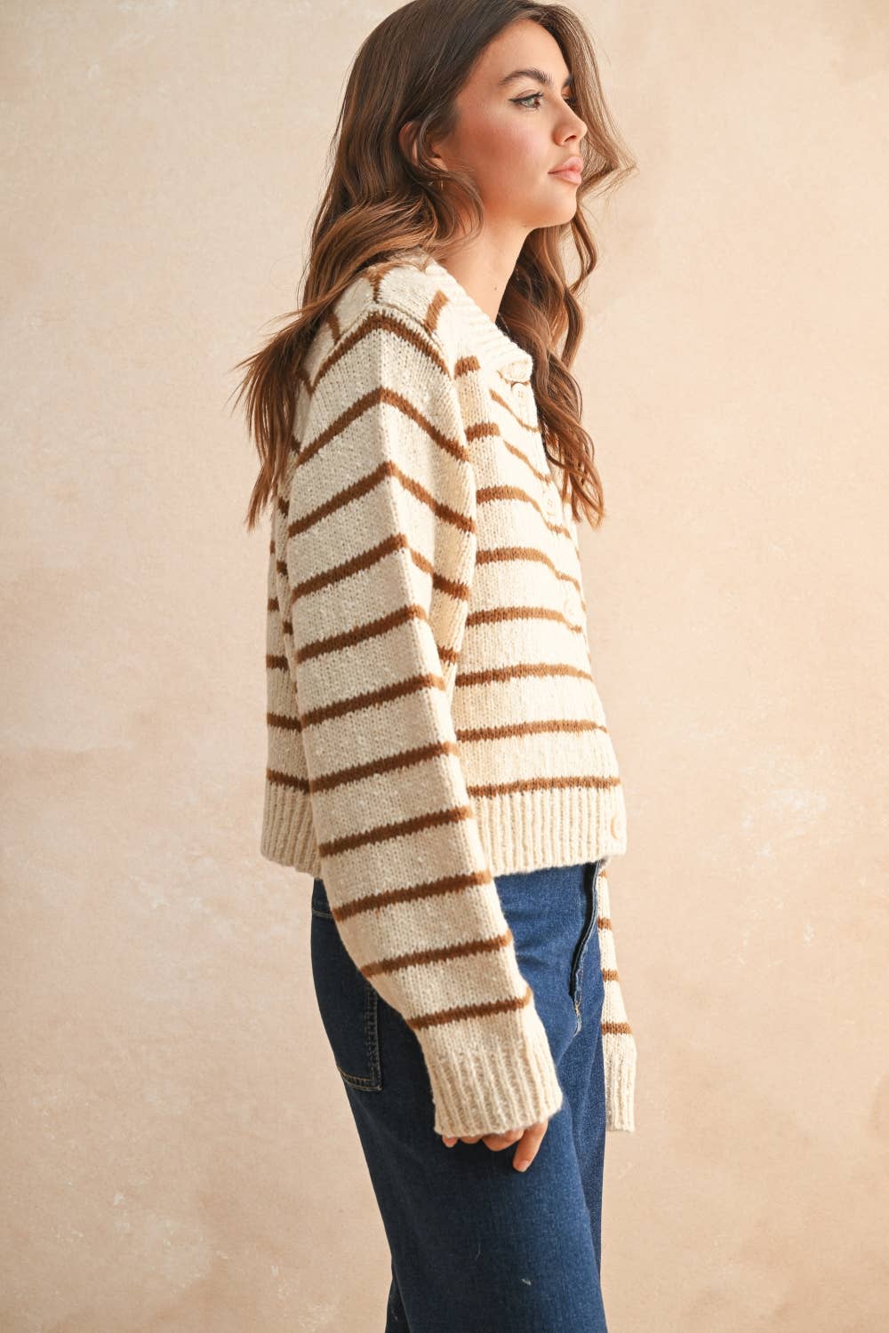 Button Front Striped Cardigan