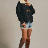 Toggle Front Knit Jacket With Contrast Collar