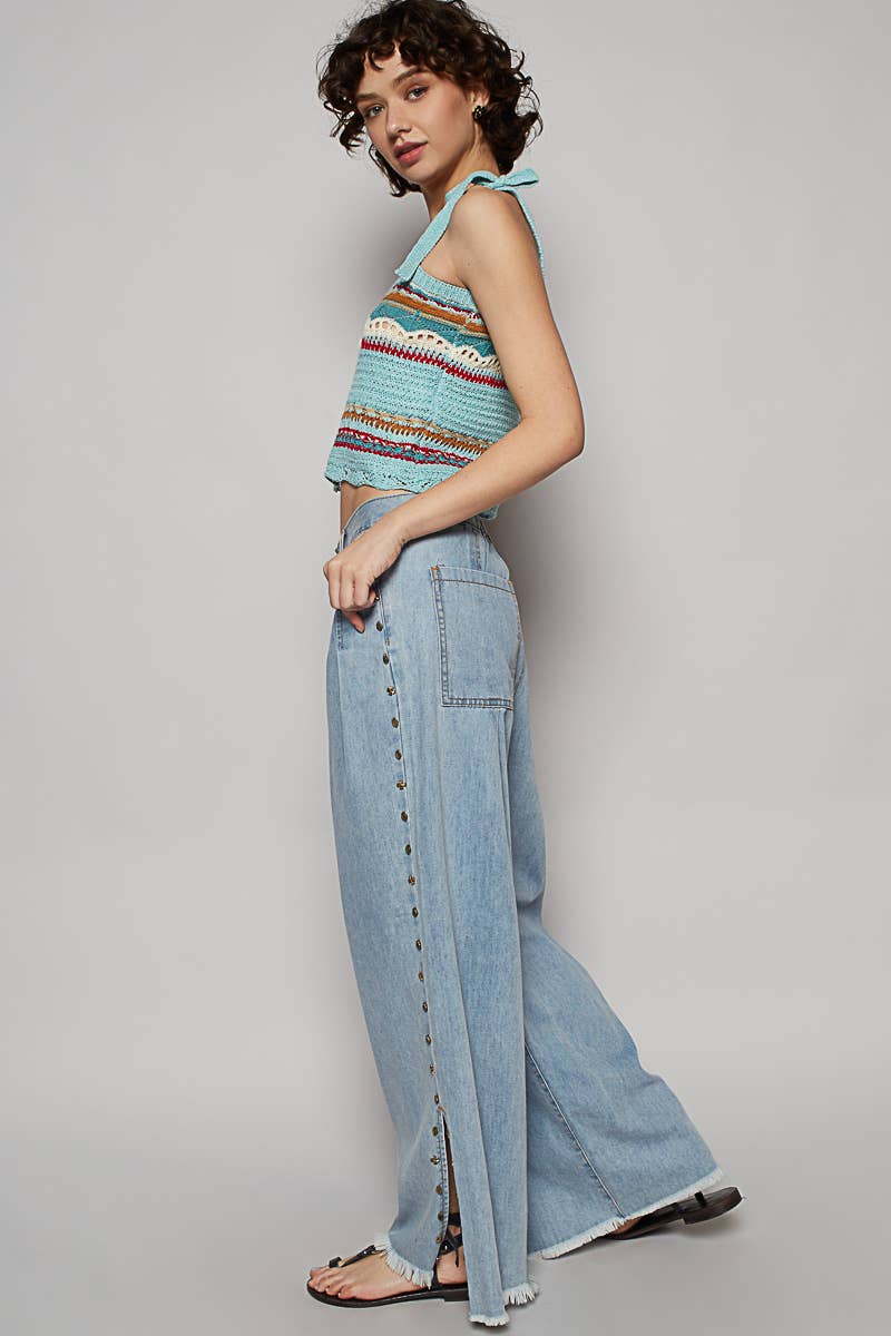 Stud Detail Twill Woven Pants