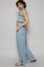 Stud Detail Twill Woven Pants
