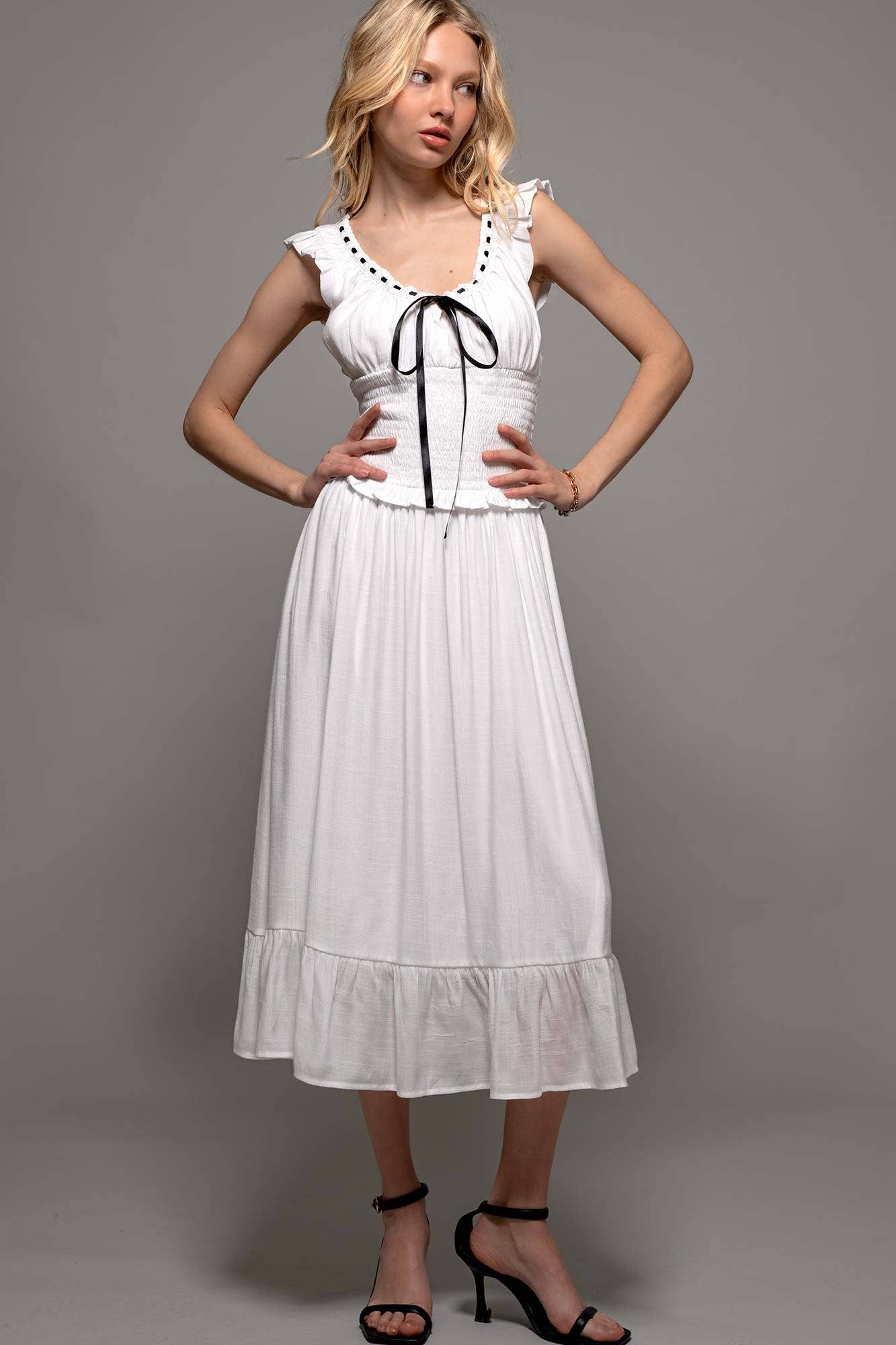 Vintage-Inspired Smocked Ruffle Dotted Dress