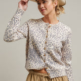 Leopard Print Knit Cardigan with Gold Buttons