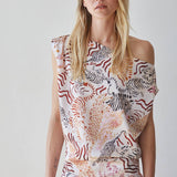L10192T | Woven Satin Polyester Animal Print Off Shoulder