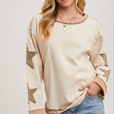 Star Sleeved Washed Knit Pullover