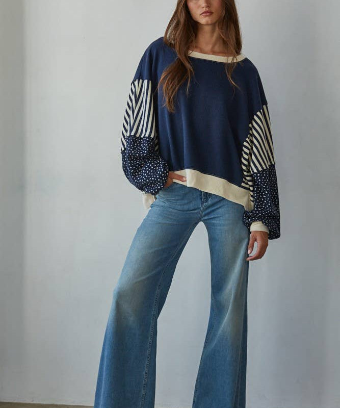 Knit Striped Floral Long Sleeve