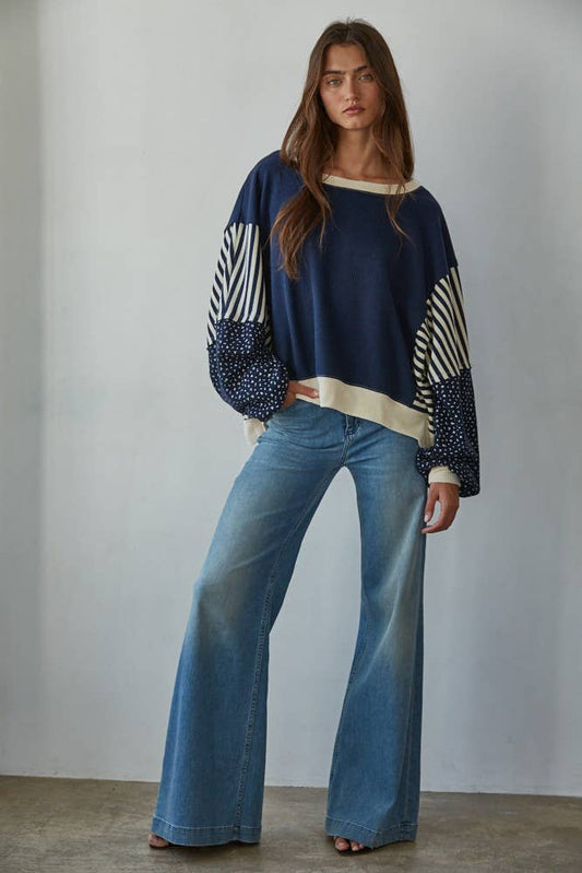 Knit Striped Floral Long Sleeve