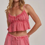 MINERAL WASHED GAUZE CAMI TOP AND BARREL PANTS CASUAL SET