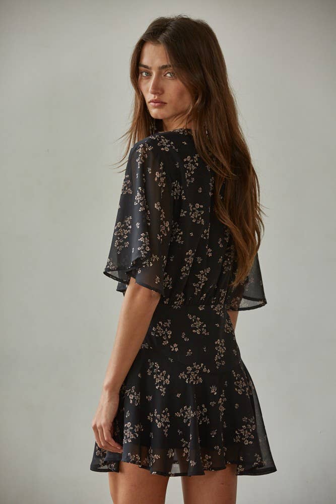 Chiffon Floral Print Mini Dress