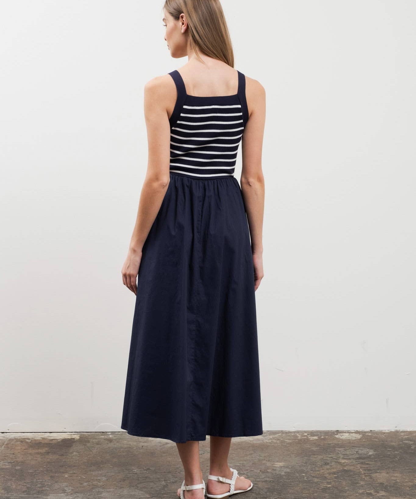 Striped Contrast Knit Midi Dress