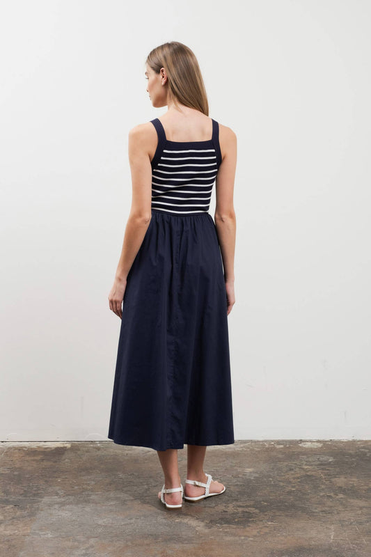 Striped Contrast Knit Midi Dress