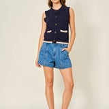 MID RISE FLARE DENIM SHORTS