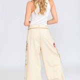 Time To Shine Denim Pants - Cream | Wide Leg Floral Slacks
