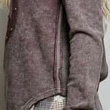 Vintage Washing Solid Peace Stud Outseam Thermal Knit Top