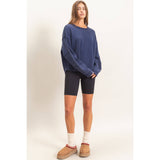 Mineral Wash Overzised Raw Edge Crew Neck Top