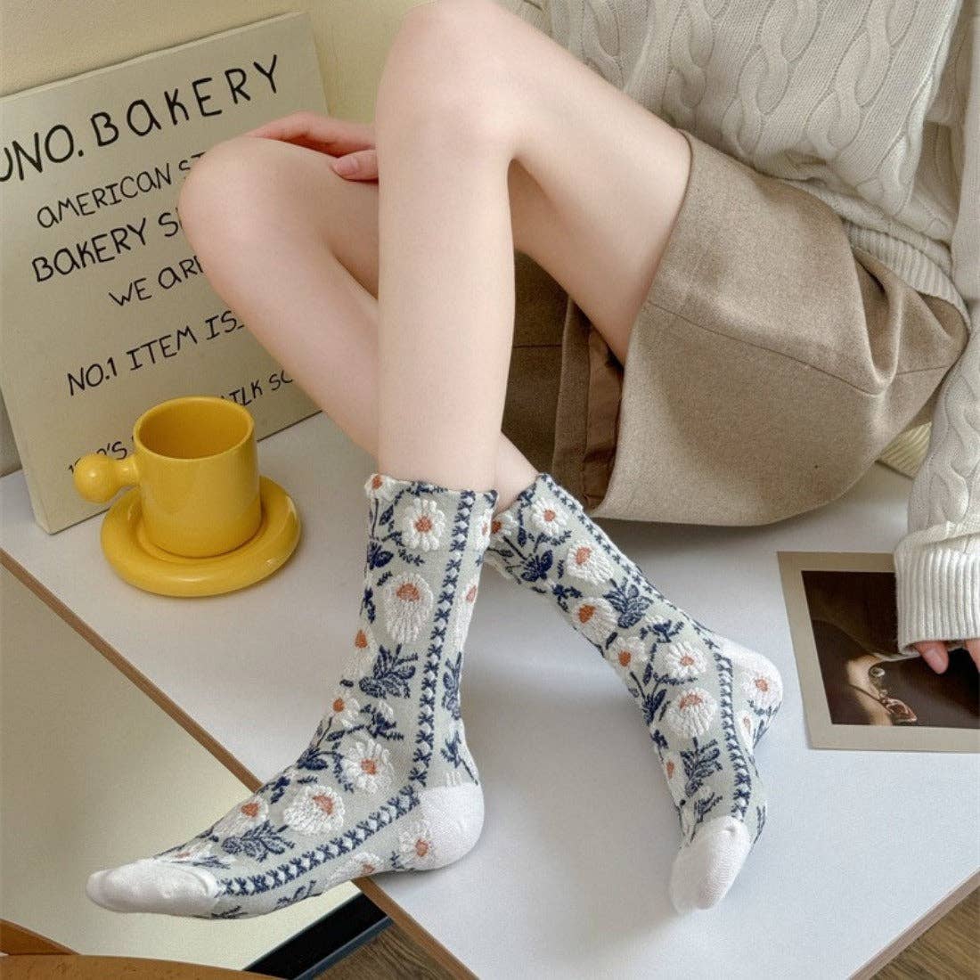 Vintage Embossed Floral Socks