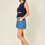 MID RISE FLARE DENIM SHORTS