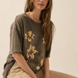 Lilies Vintage-Print Oversized Graphic Tee