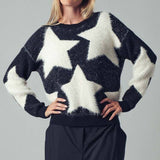 Fuzzy Knit Star Pattern Sweater Top