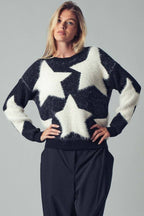 Fuzzy Knit Star Pattern Sweater Top