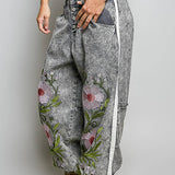 Vintage Floral Artisan Embroidered Twill Jogger Pants