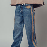 Wide-Leg Utility Stripe Denim Jeans