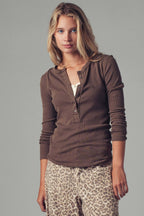 Ribbed Henley Long Sleeve Top
