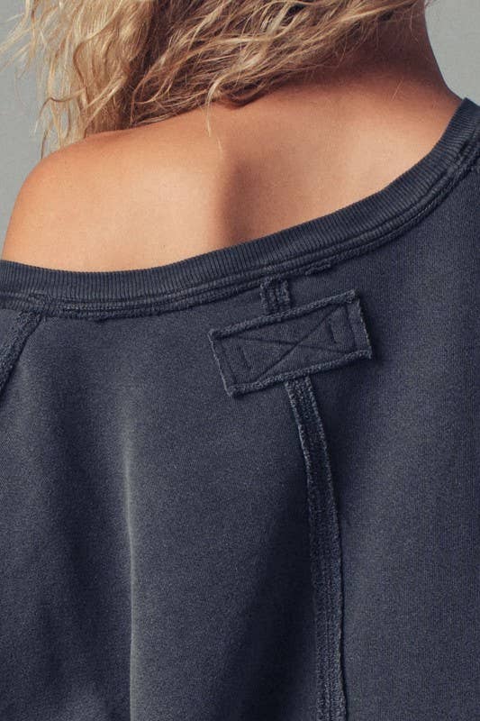 Raw Edge V-Neck Oversized Sweatshirt