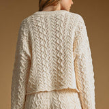 T6979ST   CABLE SWEATER HALF BUTTON UP PULLOVER TOP