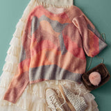Abstract Pattern Boxy Fuzzy Knit Sweater
