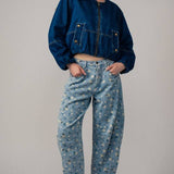 Floral Print Relaxed Fit Denim Pants