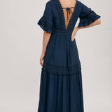 V-Neck Lace Trim Maxi Dress