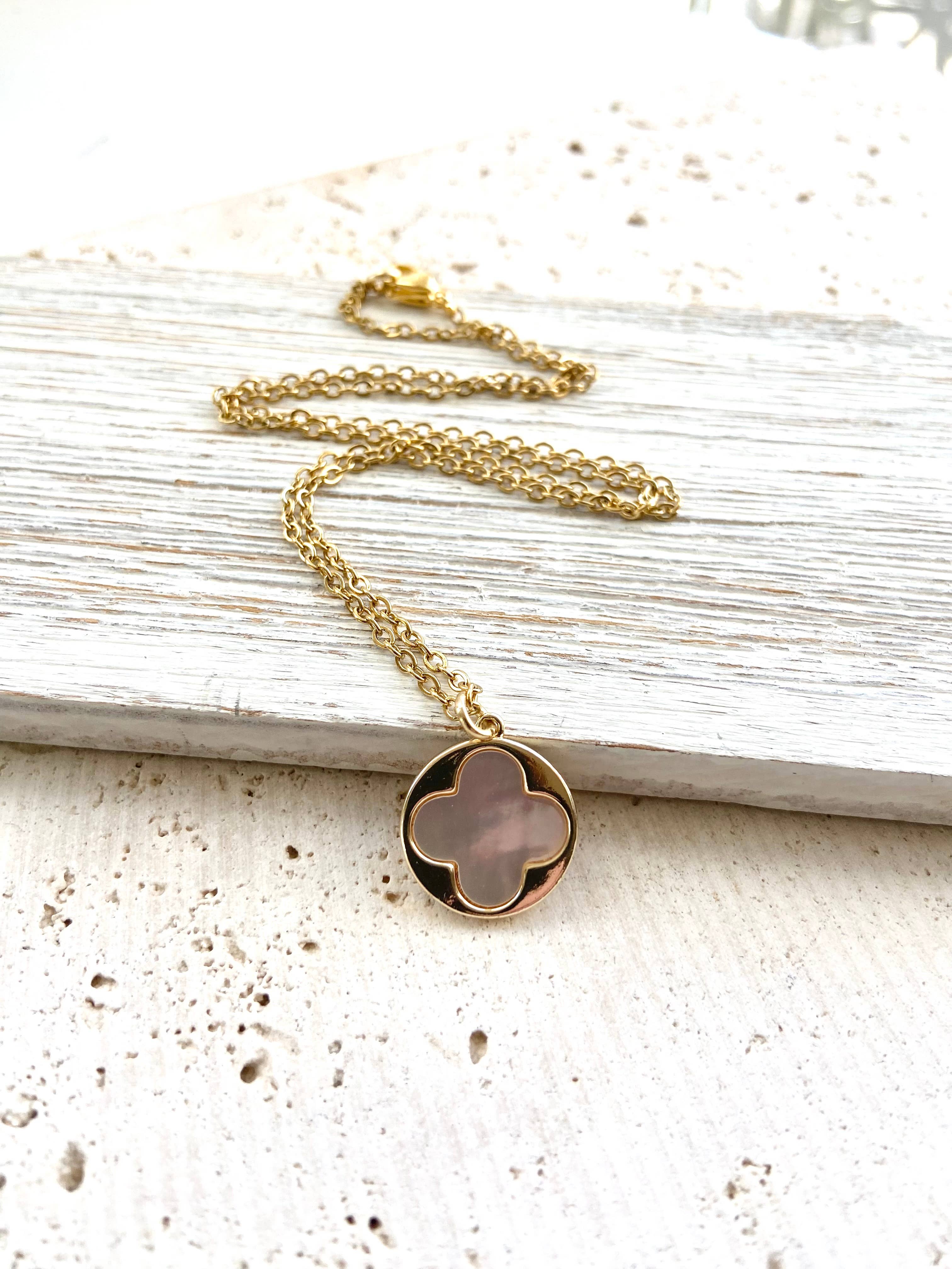 Genuine Pearl Shell & Clover Charm Necklace