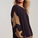 Raw Seam Star Patch Slouchy Knit Top