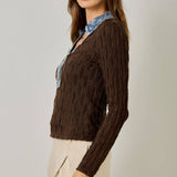61698 Denim Mix Textured Knit Henley Top