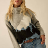Mountains Fuzzy Jacquard-Knit Turtleneck Sweater