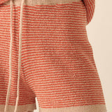 Striped Knit Wide-Leg Drawstring Sweater Shorts