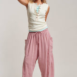 Striped Cotton Drawstring Harem Pants