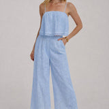 EYELET LACE CROPPED CAMI TOP AND WIDE LEG PANTS SUMMER SET