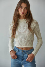 Seamless Jacquard Mock Neck Long Sleeve Top
